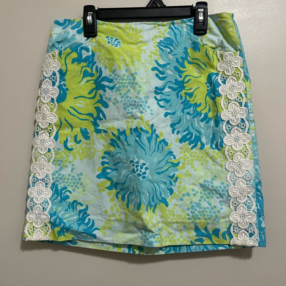 Lilly Pulitzer Blue and Green Midi Skirt